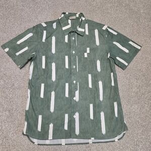 La Paz Alegre Shirt Mens M Green Bay Brush Print Cotton Portugal Short Sleeve